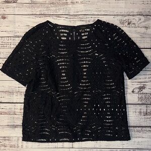 Ann Taylor Black Eyelet Blouse Sz. M